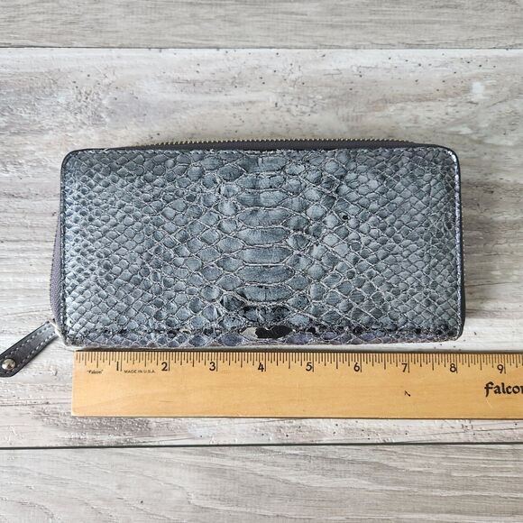 Coach Exotic Vintage Emboss Leather Cobalt Blue Snakeskin Accordion Large Wallet - Picture 8 of 12